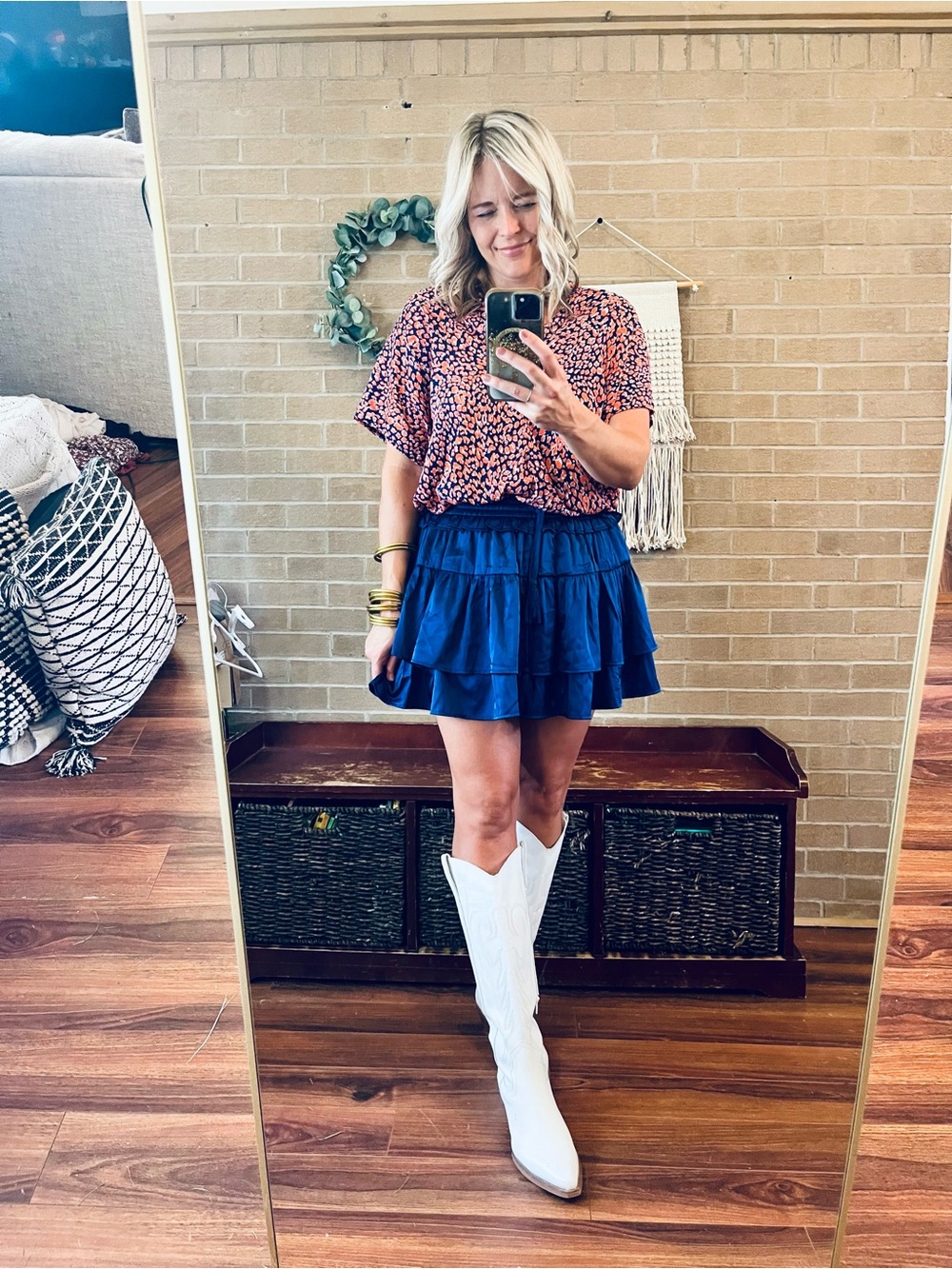 Geometric Stripe Button-Down Shirt - Orange & Navy